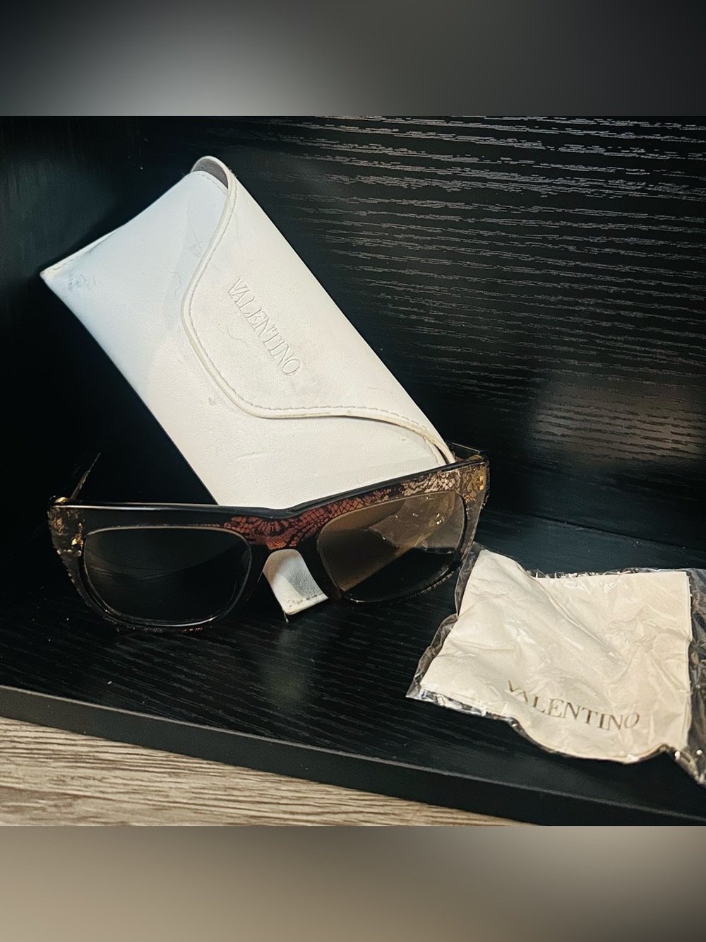 Valentino Garavani Women Lace Brown Patterned Sunglasses w/ Case Cleaning Cloth